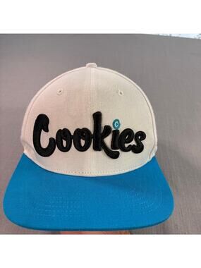 Cookies Script Logo Snapback Hat White Blue Streetwear Cap OSFA